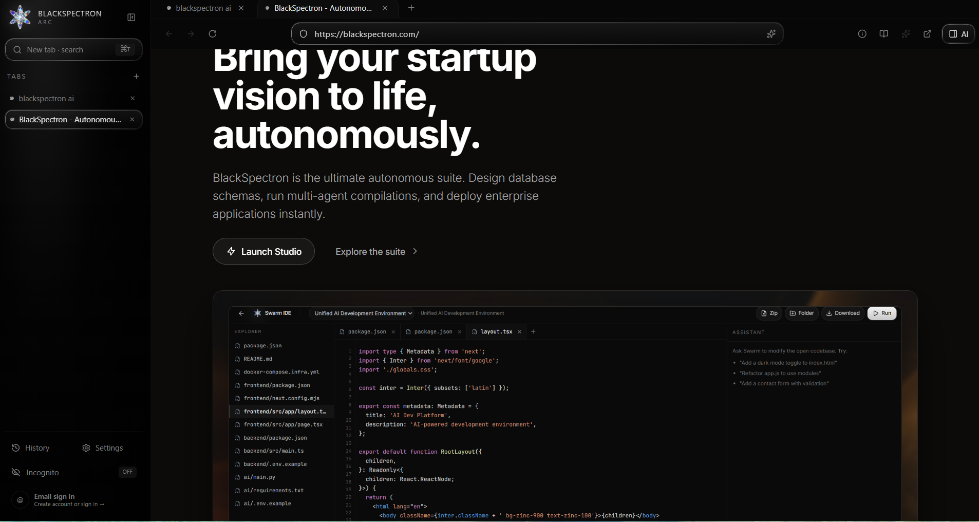 BlackSpectron Workspace View